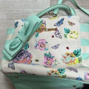 Betsey Johnson leather butterfly and flower water color tote